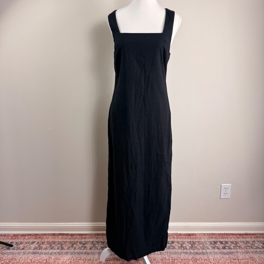 Abercrombie & Fitch Black Linen Blend Square Neck Shift Maxi Dress Sleeveless Sm - Picture 3 of 15